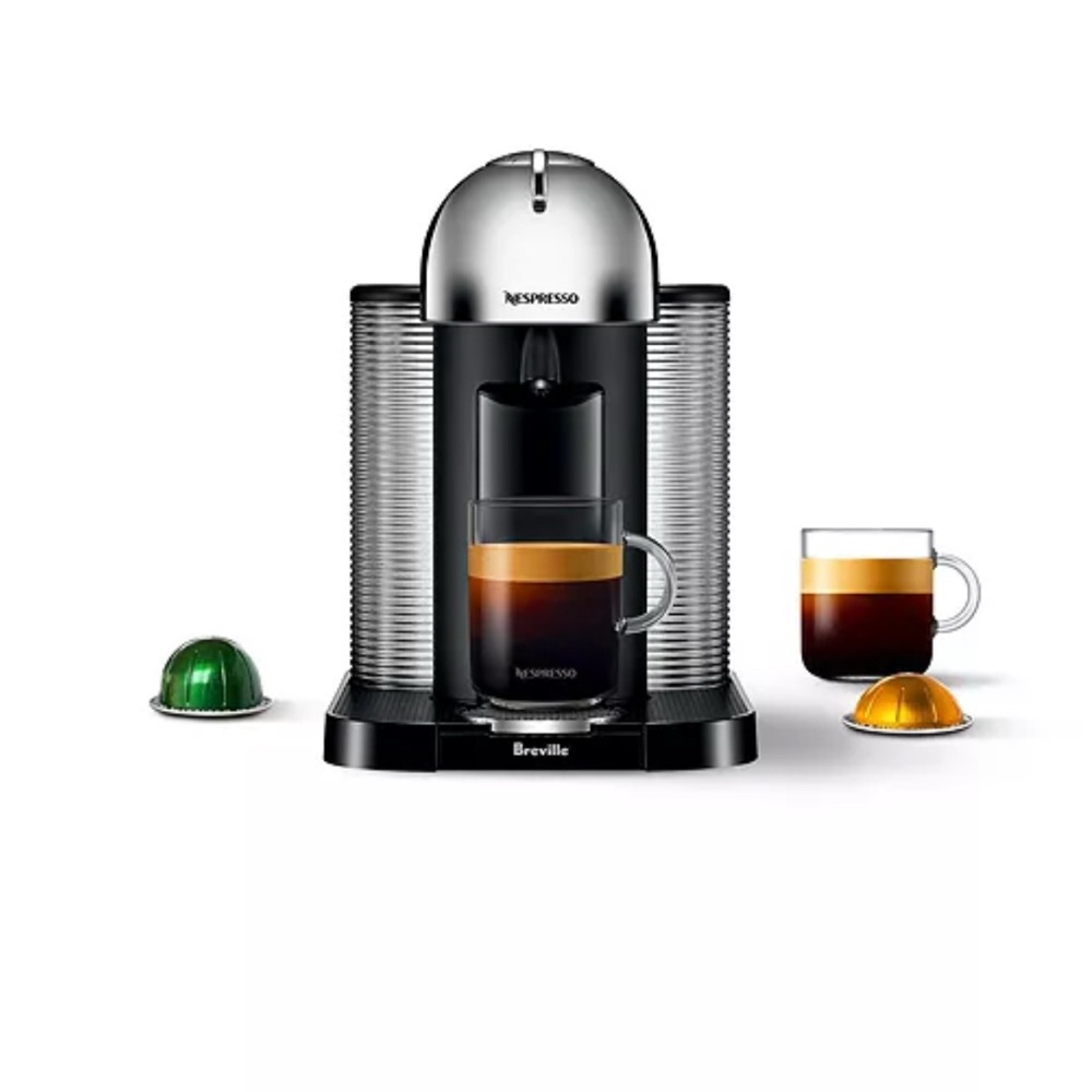 Nespresso Vertuo Coffee Espresso Maker by Breville Chrome Aeroccino Milk Frother